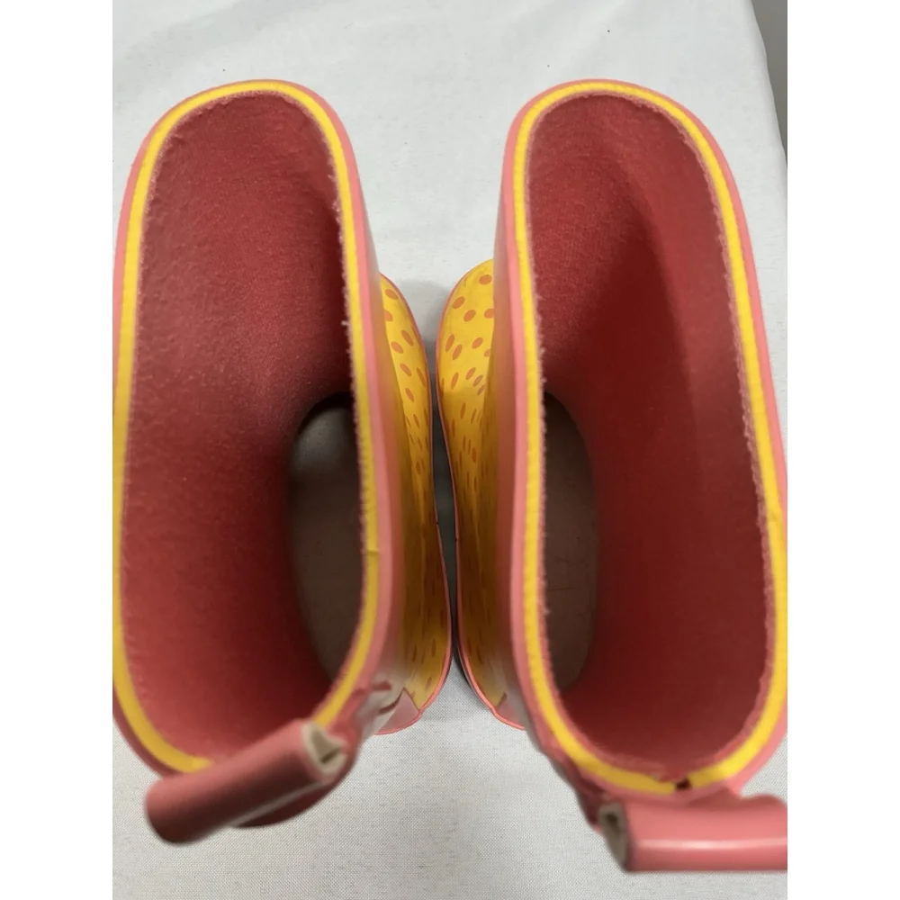 Girls Excellent Cond. Target Pull On Rain Boots Large 9-10 Yellow Pink Polka Dot